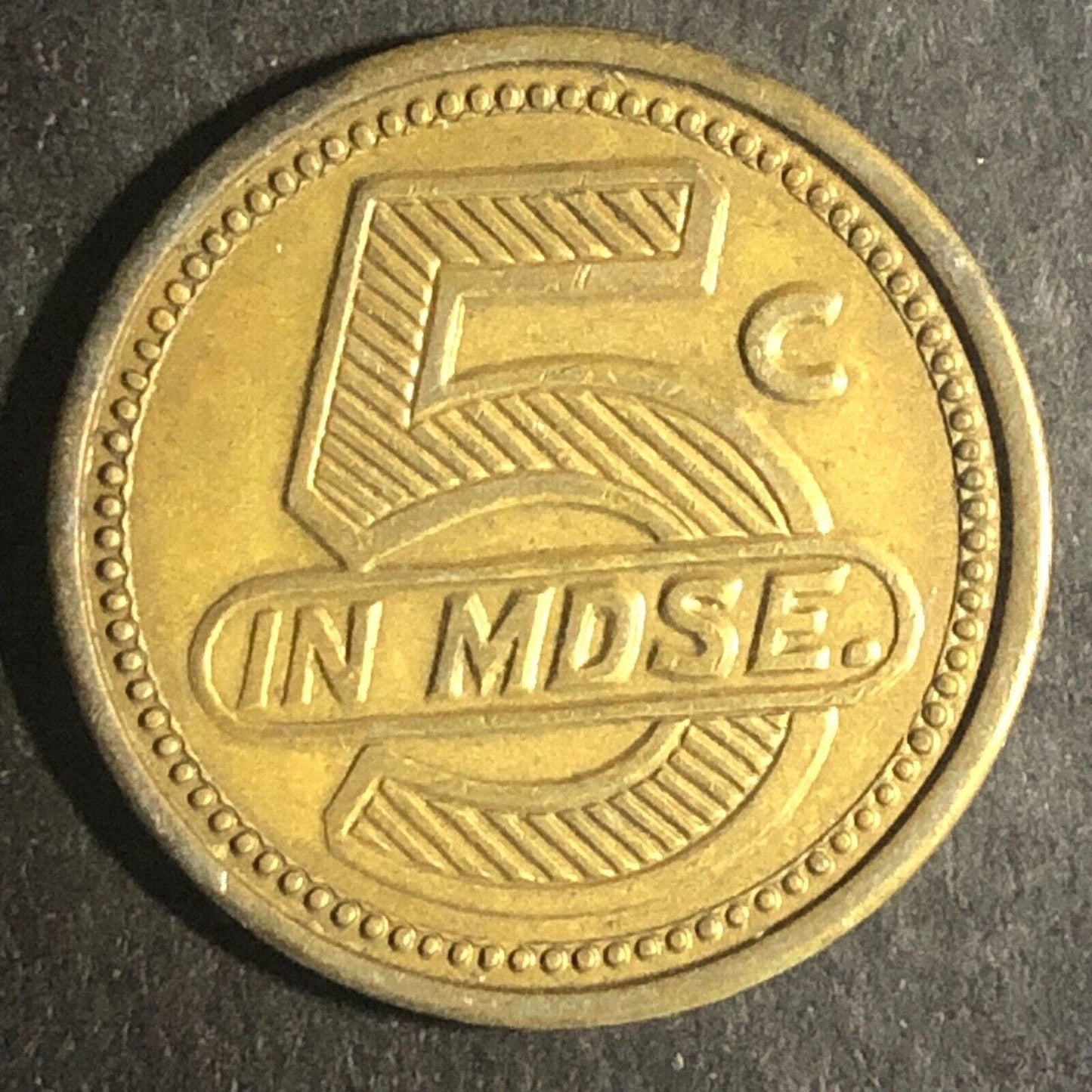 Grand Junction, CO Interstate Cigar Store 5¢ in Mdse. Brass Token 22.3mm Scarce