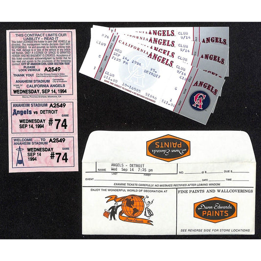California Angels Tickets - 4 Unused 9/14/94 Strike - Game Not Played