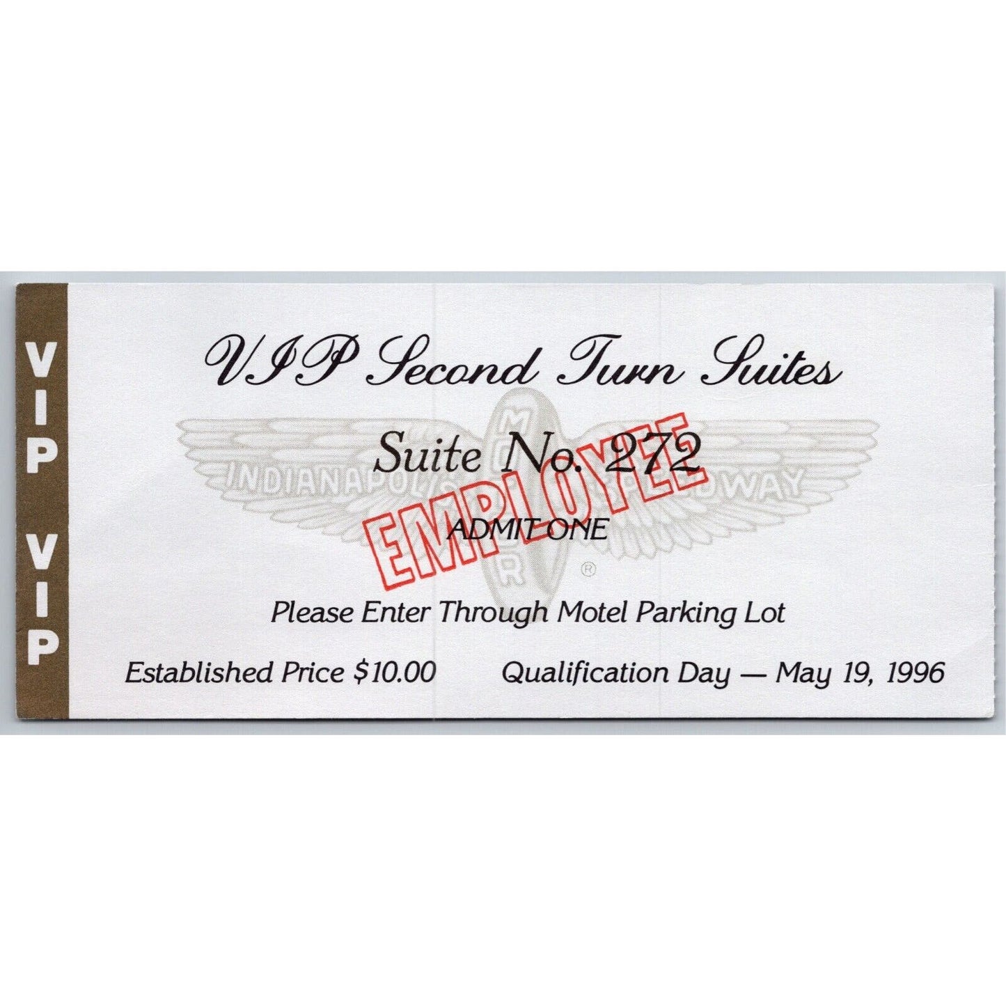 1996 Indy 500 Qualification VIP 2nd Suites Employee Ticket Stub - Indianapolis