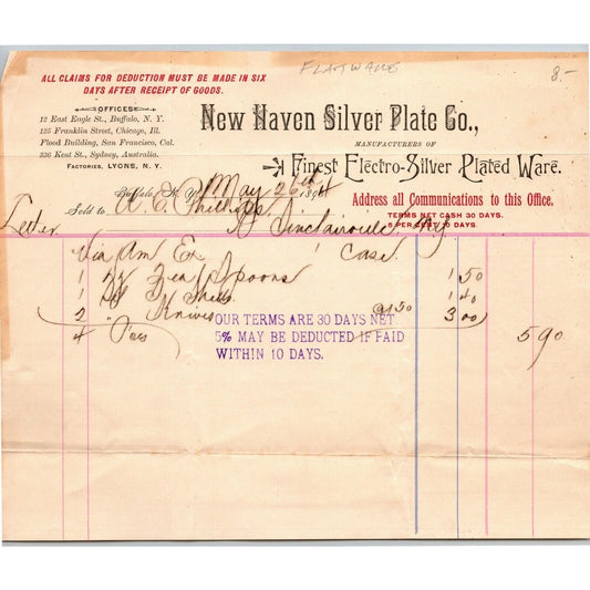 New Haven Silver Plate 1894 Letterhead Buffalo, NY Electro-Silver Plated Ware