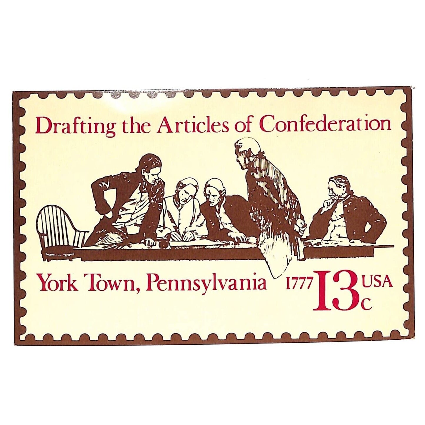 York Town, PA Postcard "Drafting the Articles of Confederation" UP c1960's-70's