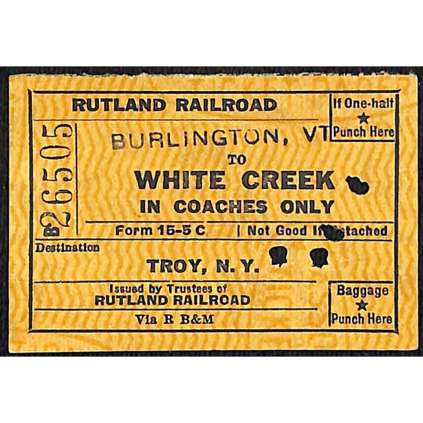 Rutland Railroad Ticket / Stub White Creek Troy, NY 1953 #26505