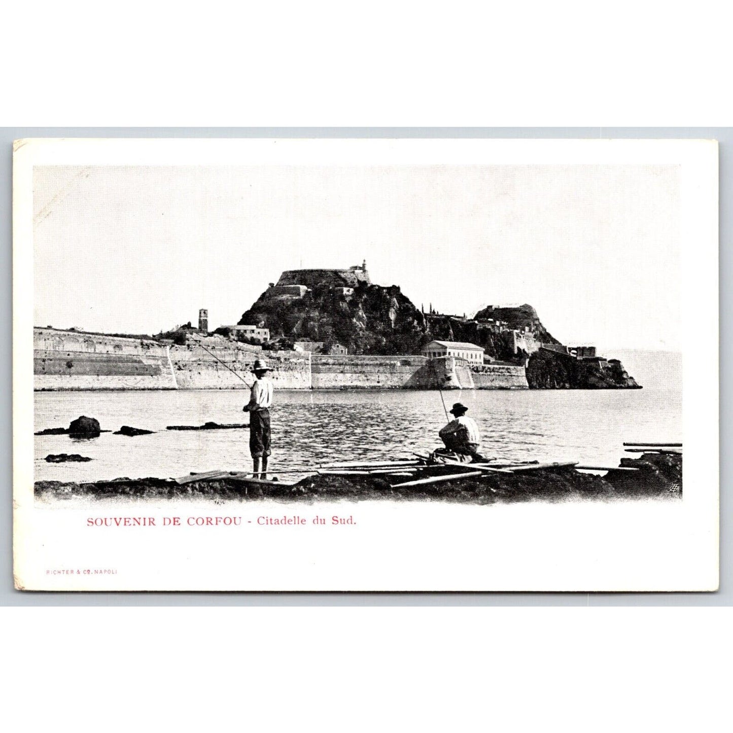 Greek Postcard Corfu Future - Citadell Men Fishing 1901-1907 NP VGC