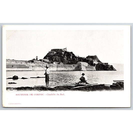 Greek Postcard Corfu Future - Citadell Men Fishing 1901-1907 NP VGC