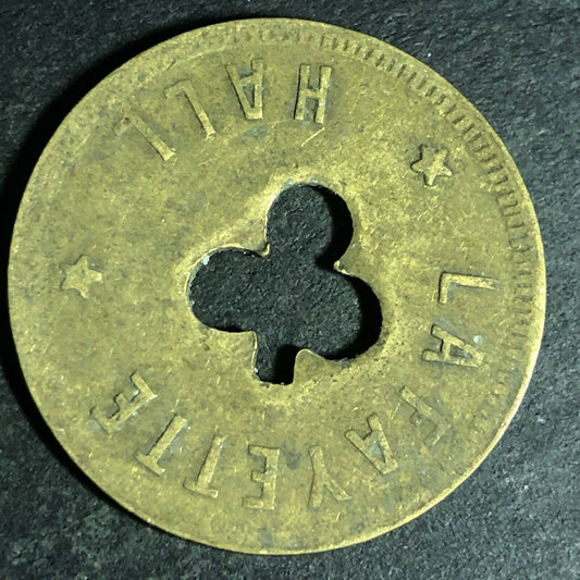 24.5mm Brass Lafayette Hall (Saloon Sacramento, CA) Token Clover Shamrock (#55)