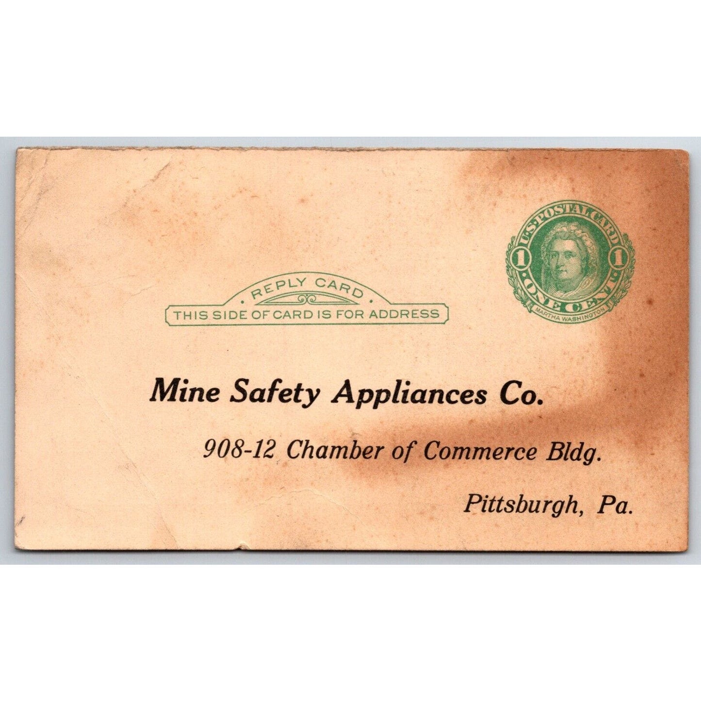 Mine Safety Appliances Co. Gas Mask Pittsburgh Reply Postcard c1920's Scarce