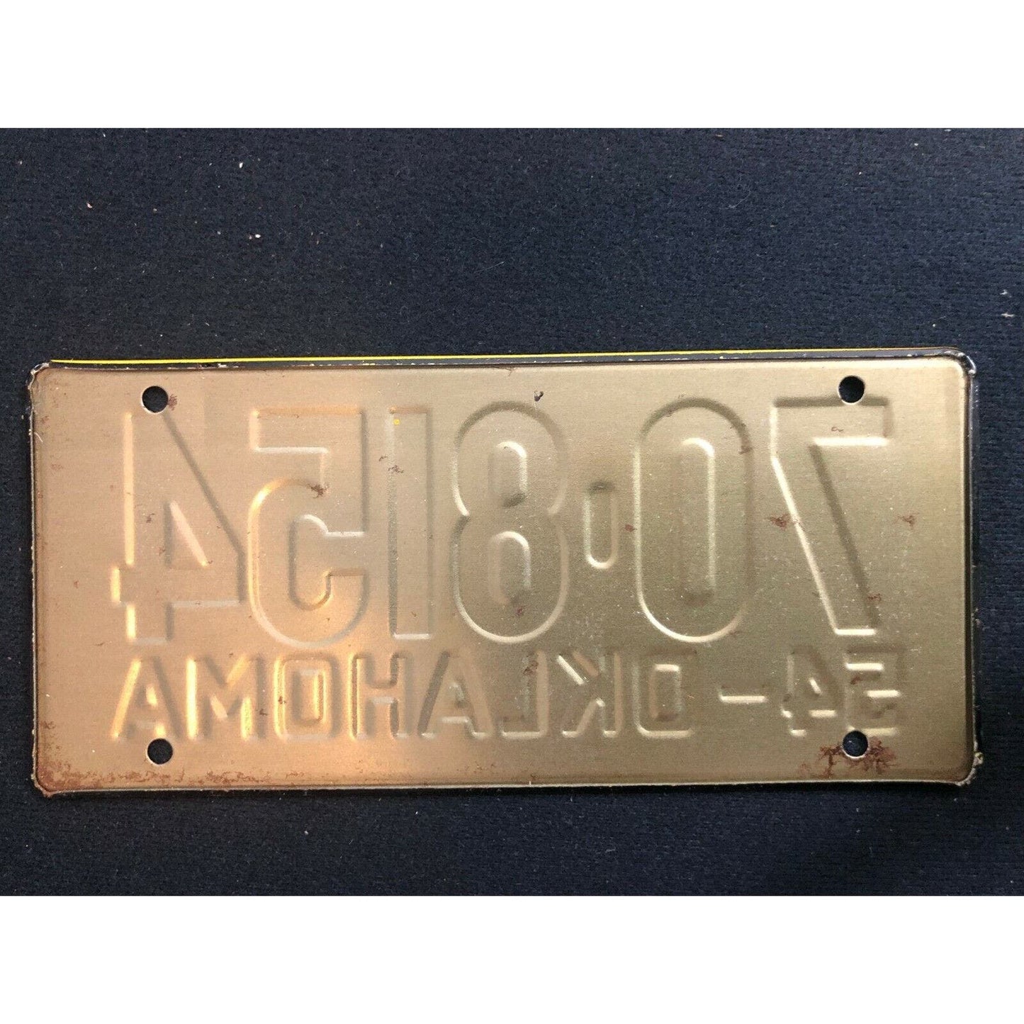 1953-54 General Mills Wheaties Tin Mini Bicycle License Plate - Oklahoma