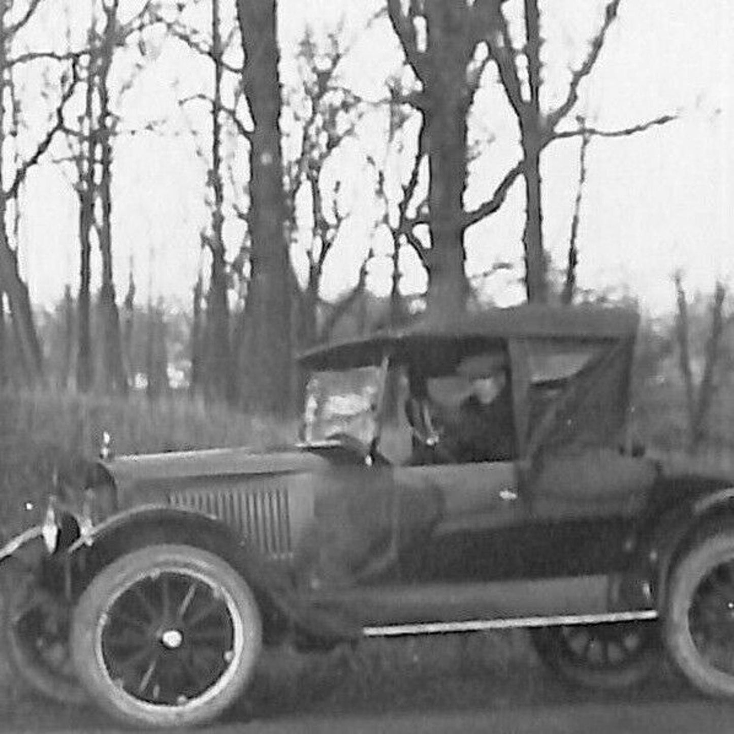 Vintage Original B&W Photo c1915-20's Man Poses Inside Parked Automobile