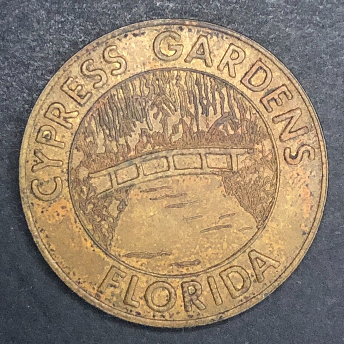 Cypress Gardens Florida Girl Water Skiing Brass Token 28mm
