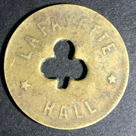 24.5mm Brass Lafayette Hall (Saloon Sacramento, CA) Token Clover Shamrock (#12)