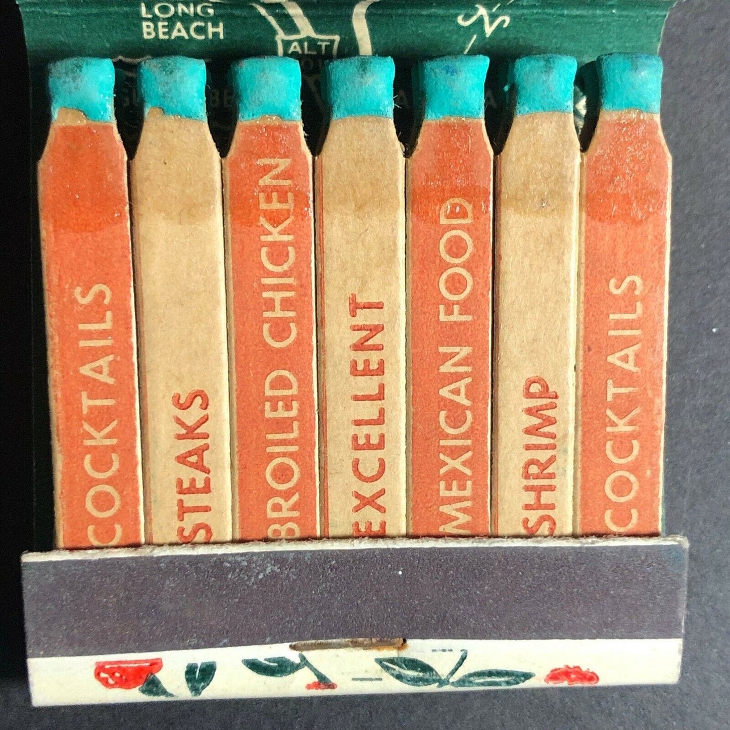Scarce c1950's-60's Full FEATURE Matchbook Acapulco Gardens Oceanside Calif