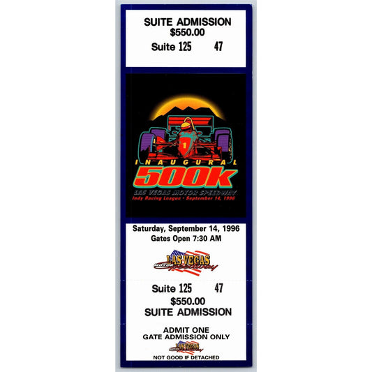 1996 Inaugural Las Vegas Motor Speedway IRL 500K Unused Suite Ticket #47 VGC
