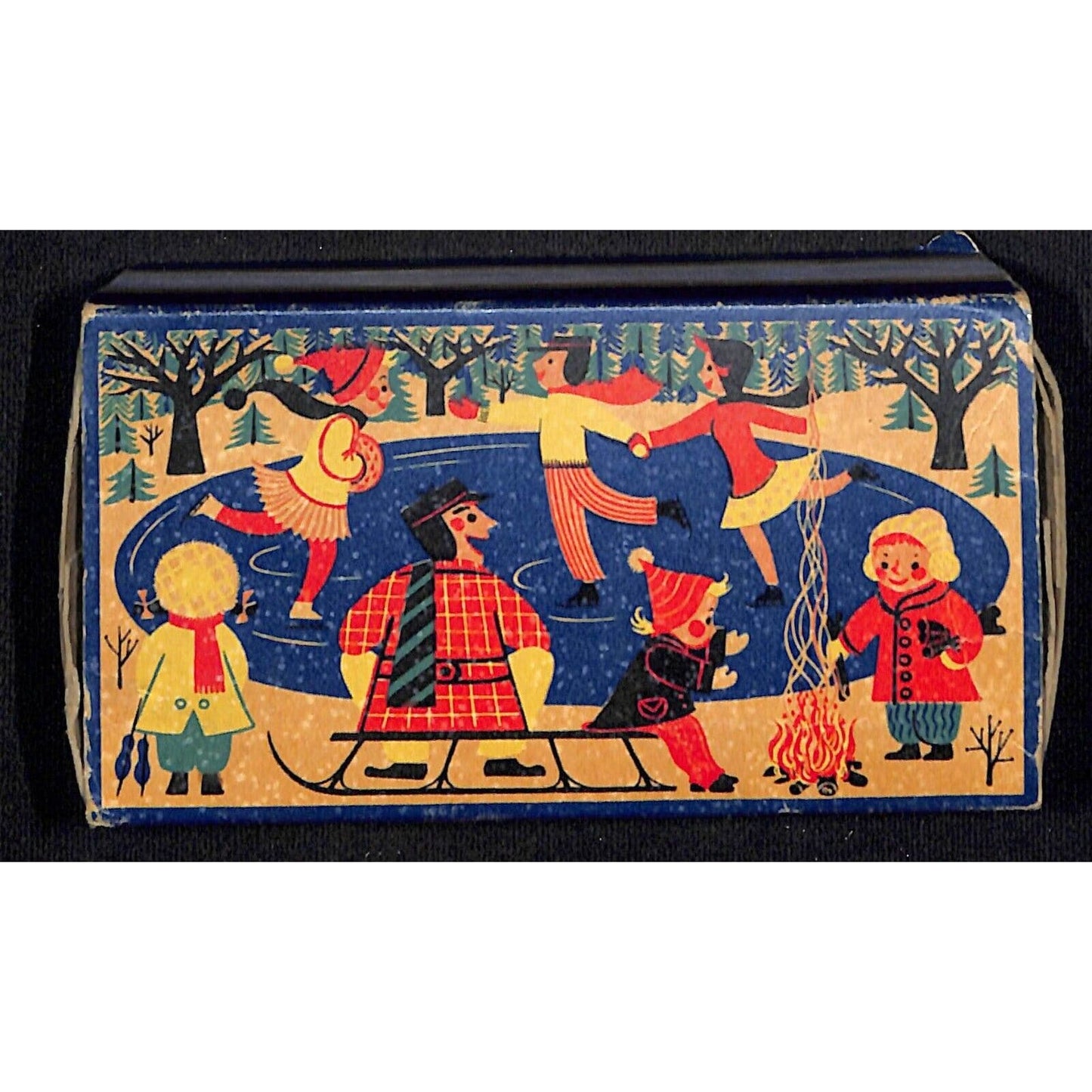 Ohio Blue Tip Matches 1955 Lg. "Winter Fun" Matchbox Matchbook Pond Ice Skating