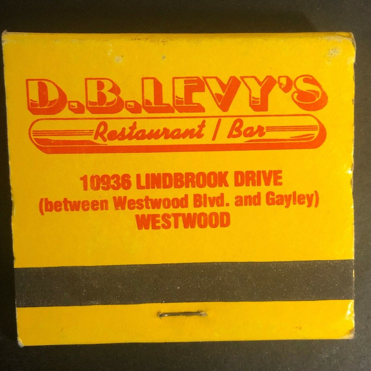 Vintage c1970's-80's Full Matchbook "D. B. Levy's Restaurant / Bar" Westwood