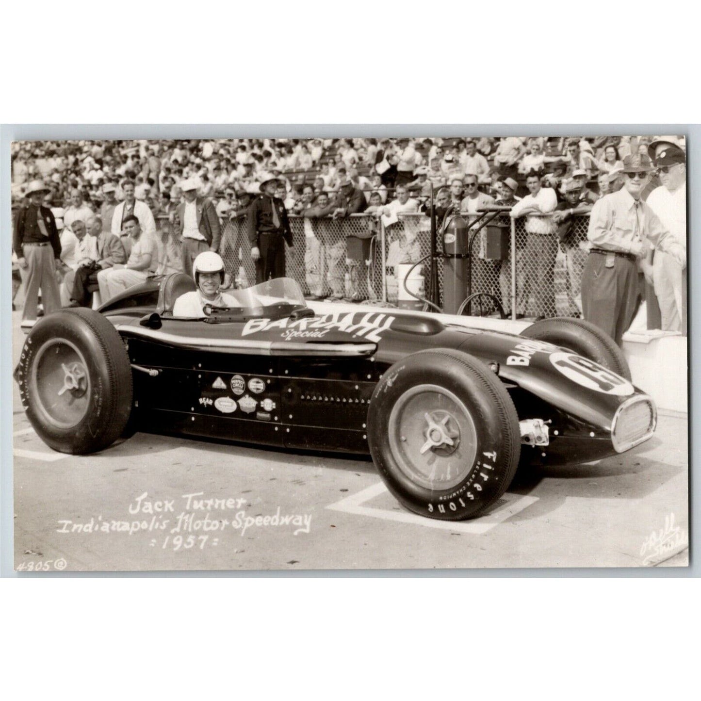Indy 500 RPPC Postcard "1957 Jack Turner" Official Race Photo Unposted VGC