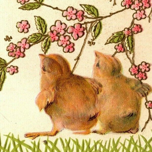 Vintage Postcard c1913 "Easter Greetings w/ Cross & Baby Chicks Gilt - Embossed