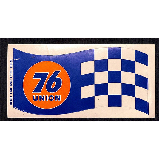 76 Union Gas Racing Auto Sticker Decal c1970 5 1/2" Blue Checkered Flag Scarce