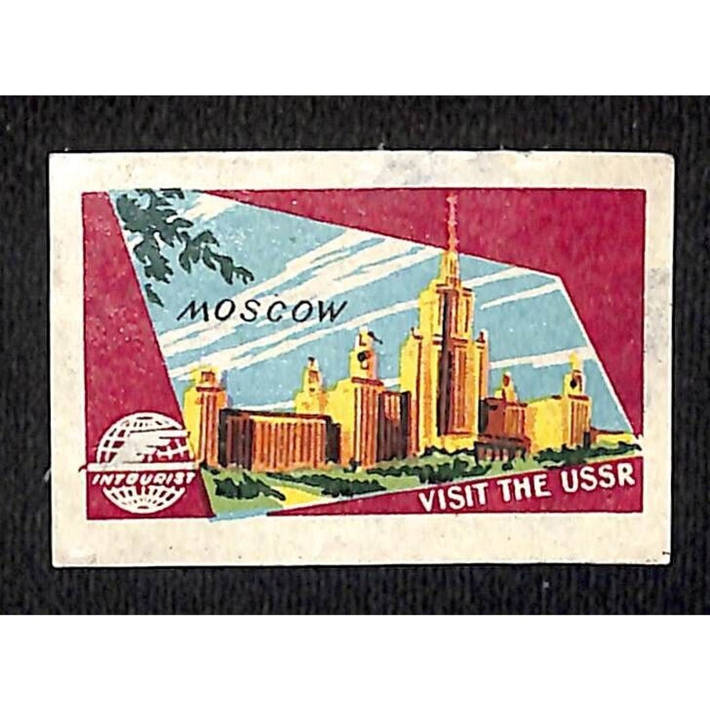 Vintage Matchbox Label Intourist Visit the USSR Moscow - c1955-65