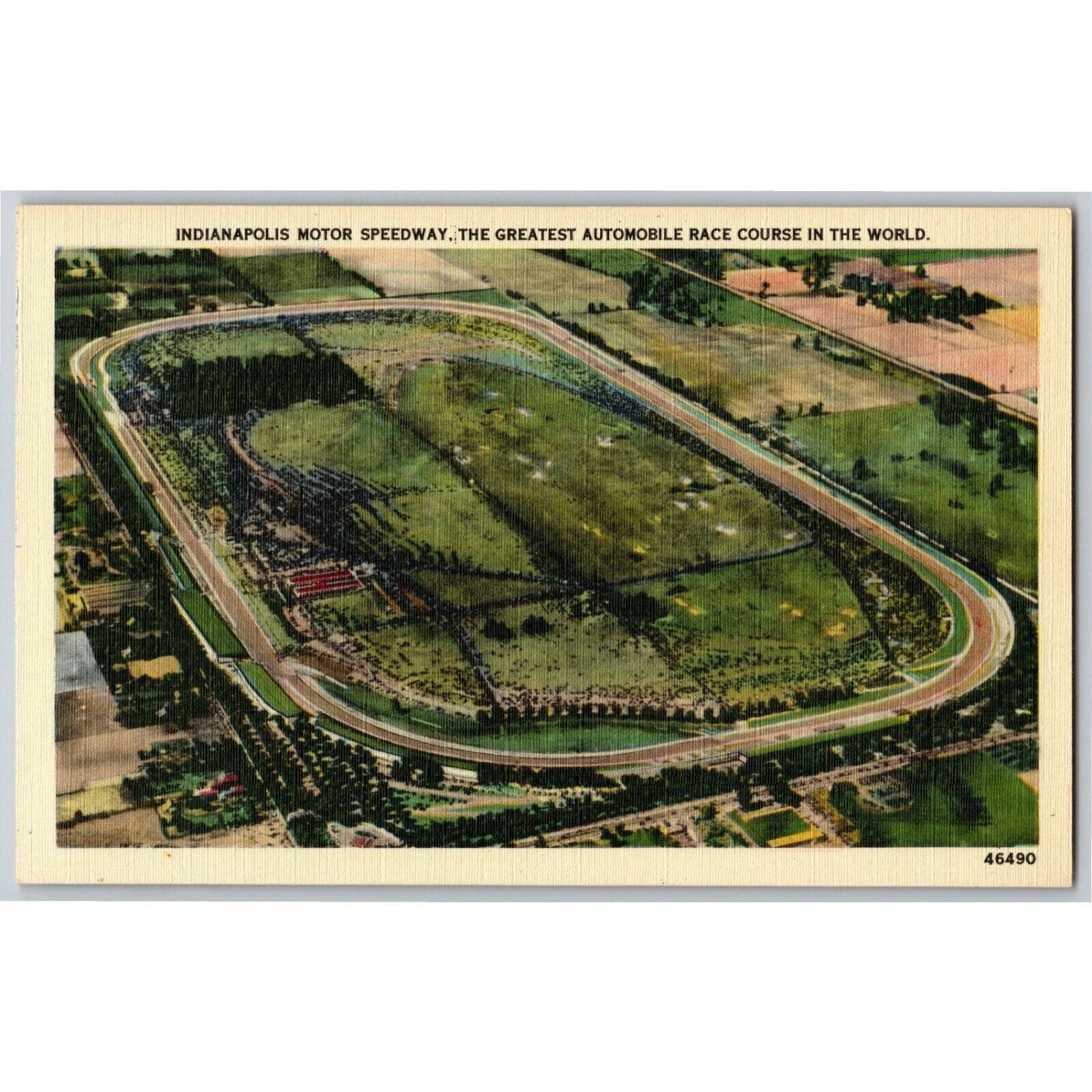Indy 500 Linen Postcard 1946 "Greatest Automobile Race Course in the World" NP