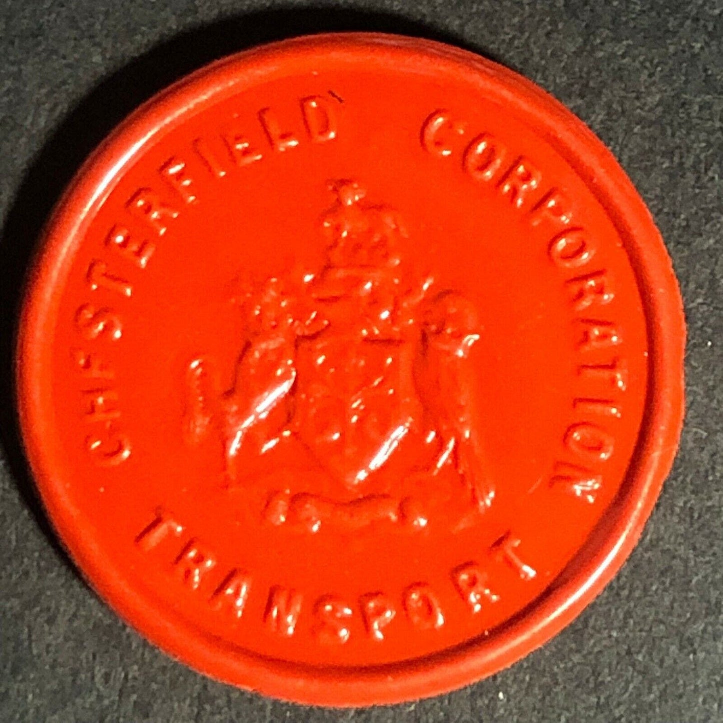 Chesterfield Transport England Plastic Token Red 1D 22mm c50's-60's