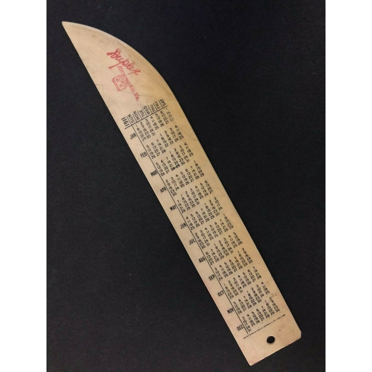 1911 "Duplex Envelope Co" Richmond, VA Celluloid Advertising Letter Opener / Cal