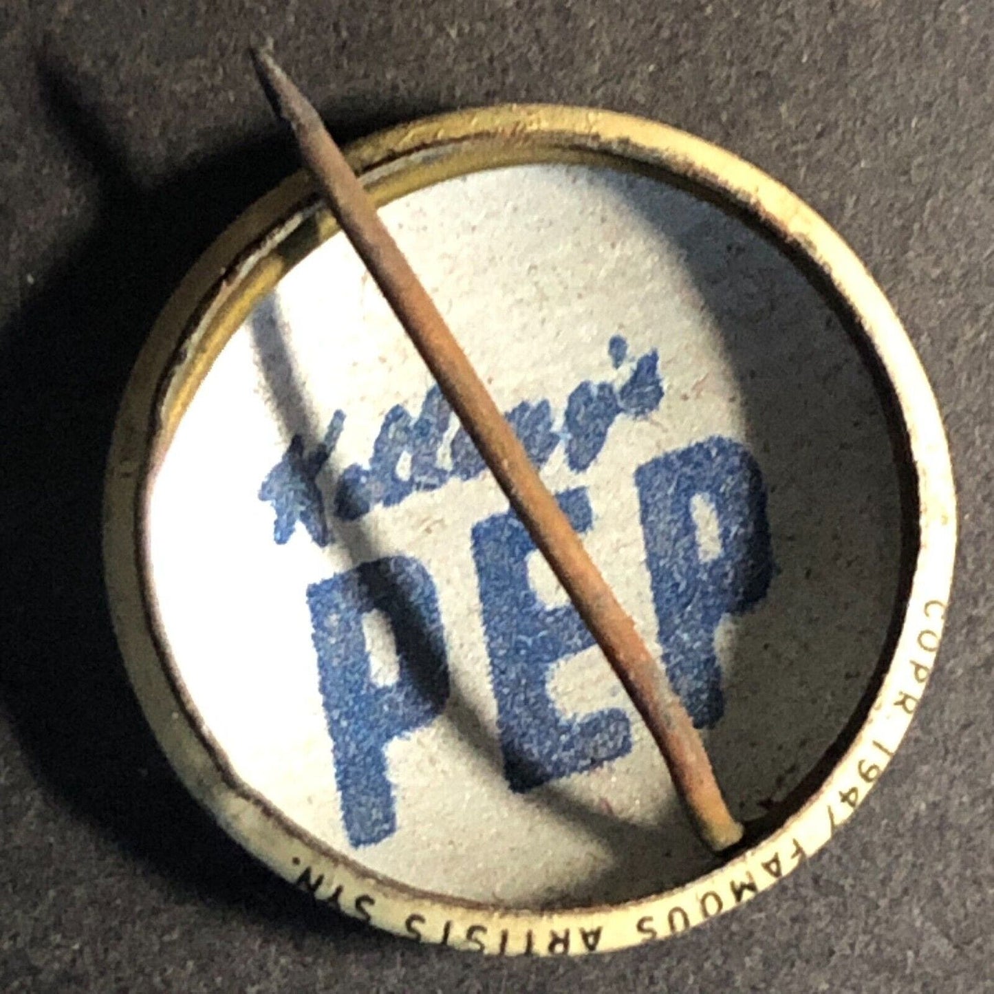 Abretha Breez Kellogg's Pep Cereal Steel Pinback Button c1945-47