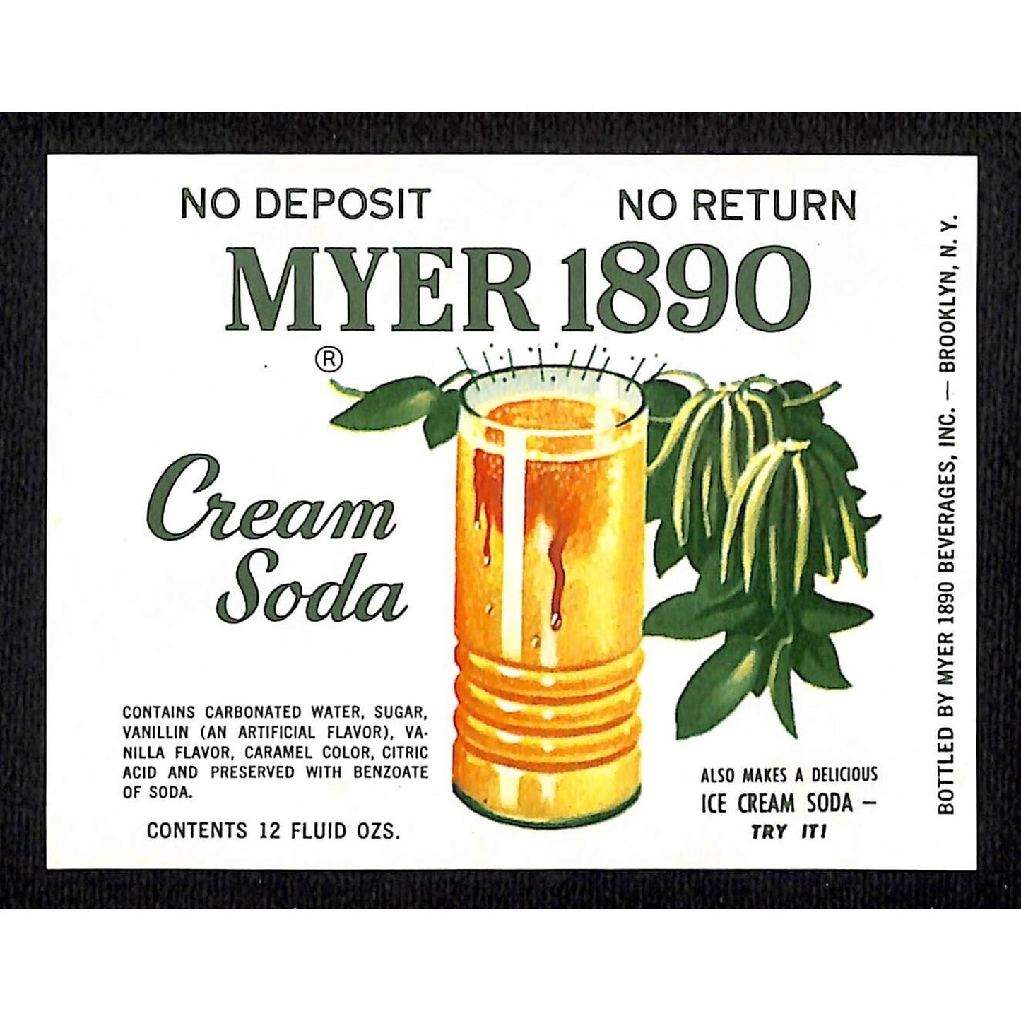 Myer 1890 Cream Soda Brooklyn Paper Soda Label c1960 Scarce VGC