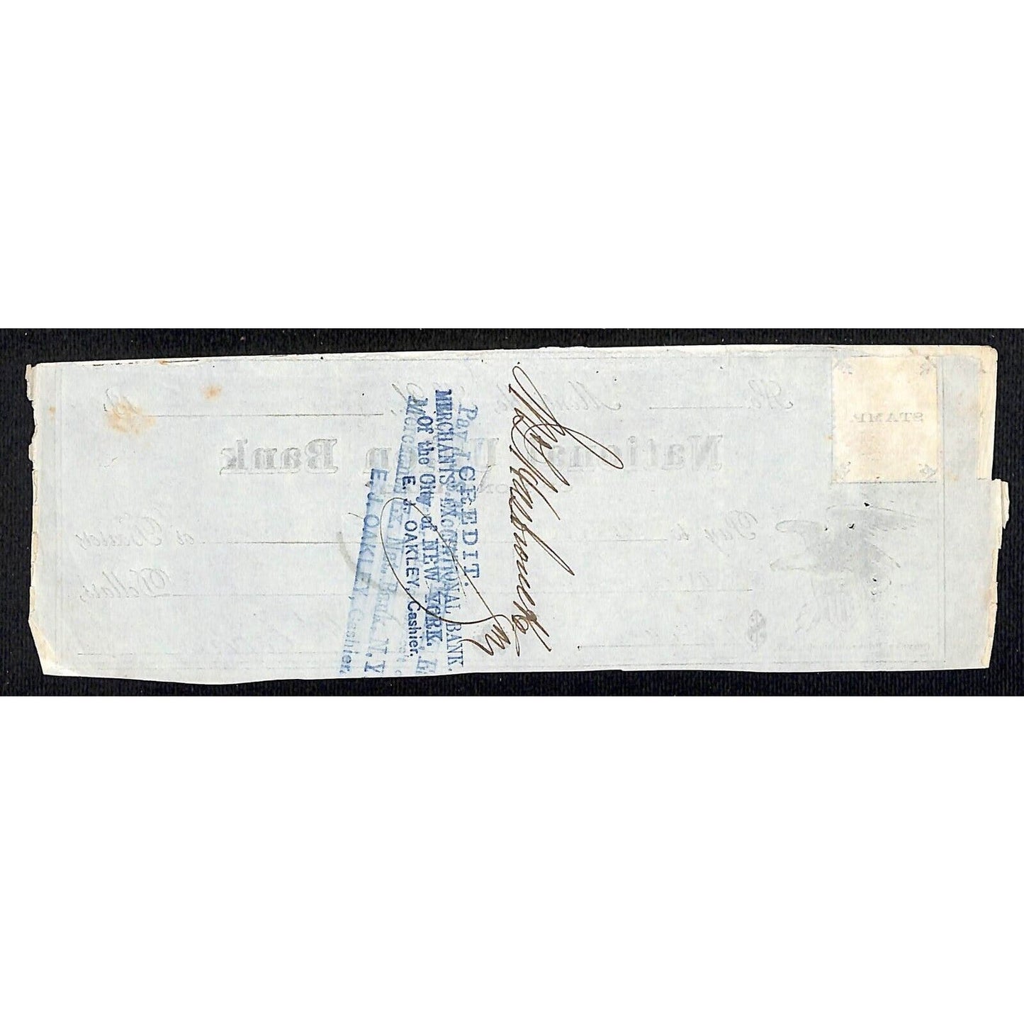 Monticello, NY National Union Bank 1869 Check w/ Rev. Stamp & Eagle Vignette