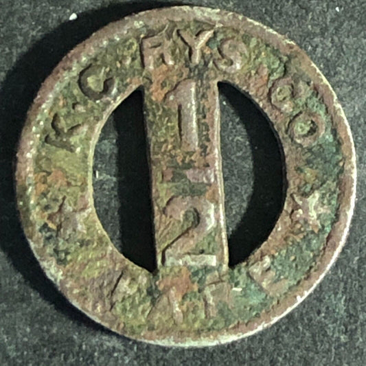 K.C. RYS. Co. (Kansas City, MO) WM 1/2 Fare Transit Token c1917 16mm