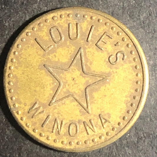 Louie's Winona (Louis Lilla Beer Tavern) G/F 5¢ in Trade Token 19mm Scarce