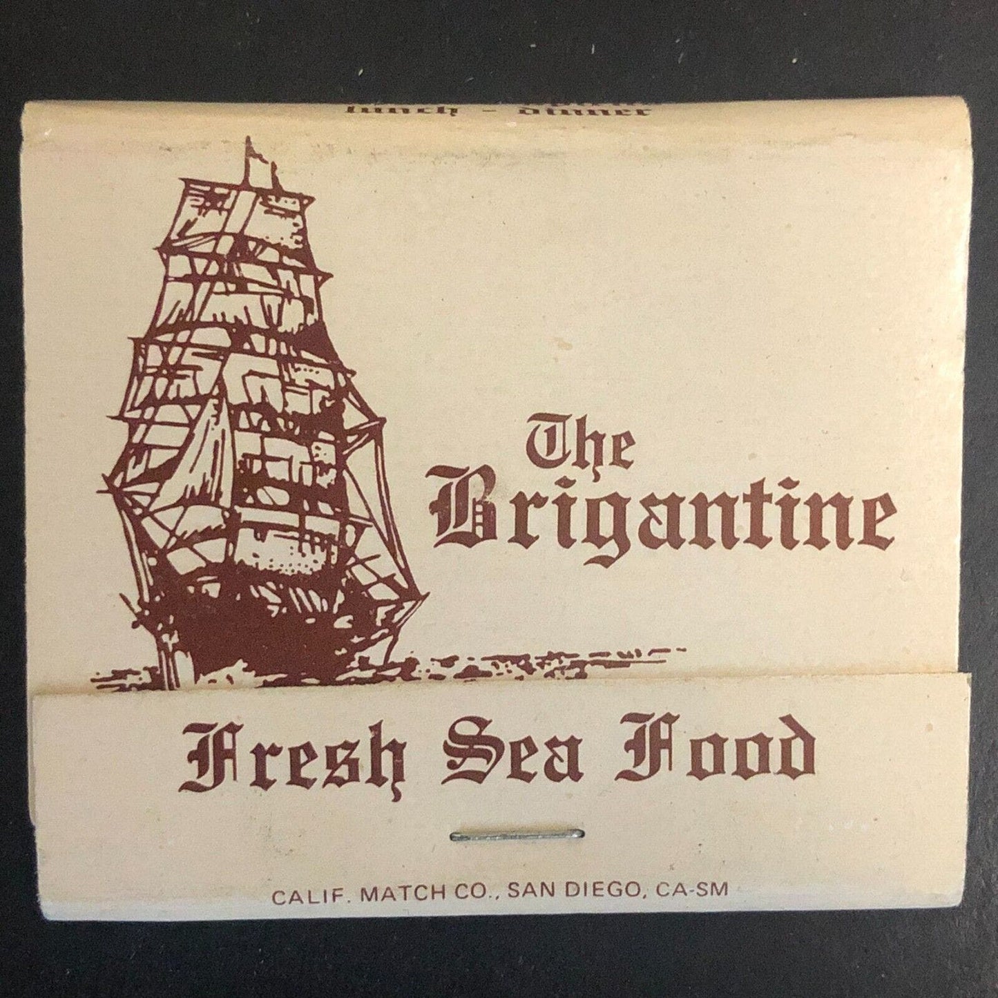 The Brigantine Seafood Restaurant Point Loma, CA Full Matchbook c1975-85