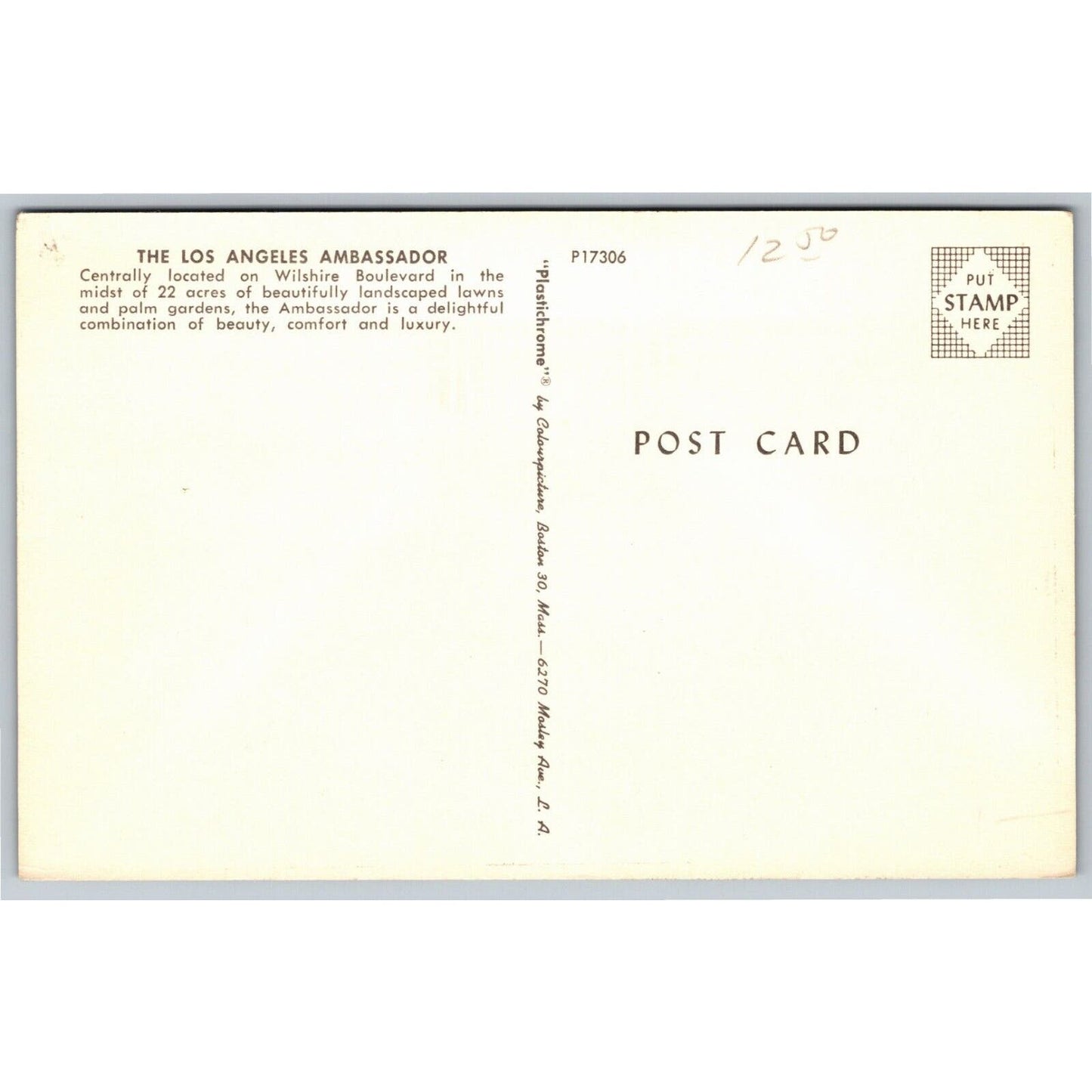 Los Angeles Ambassador (Hotel) Postcard NP Chrome - c1960's