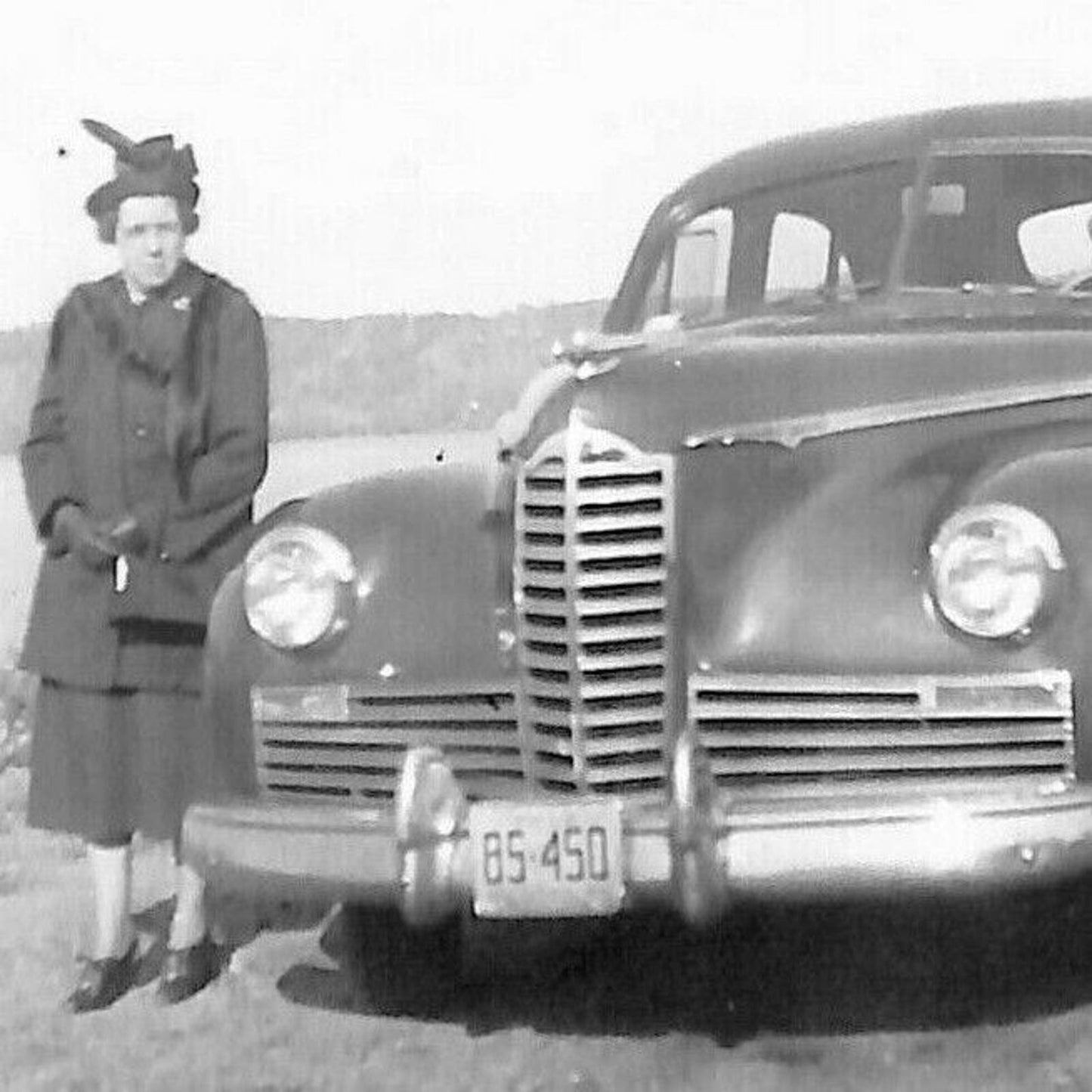 Vintage Original B&W Photo c1940's Woman Posing w/ Packard Automobile