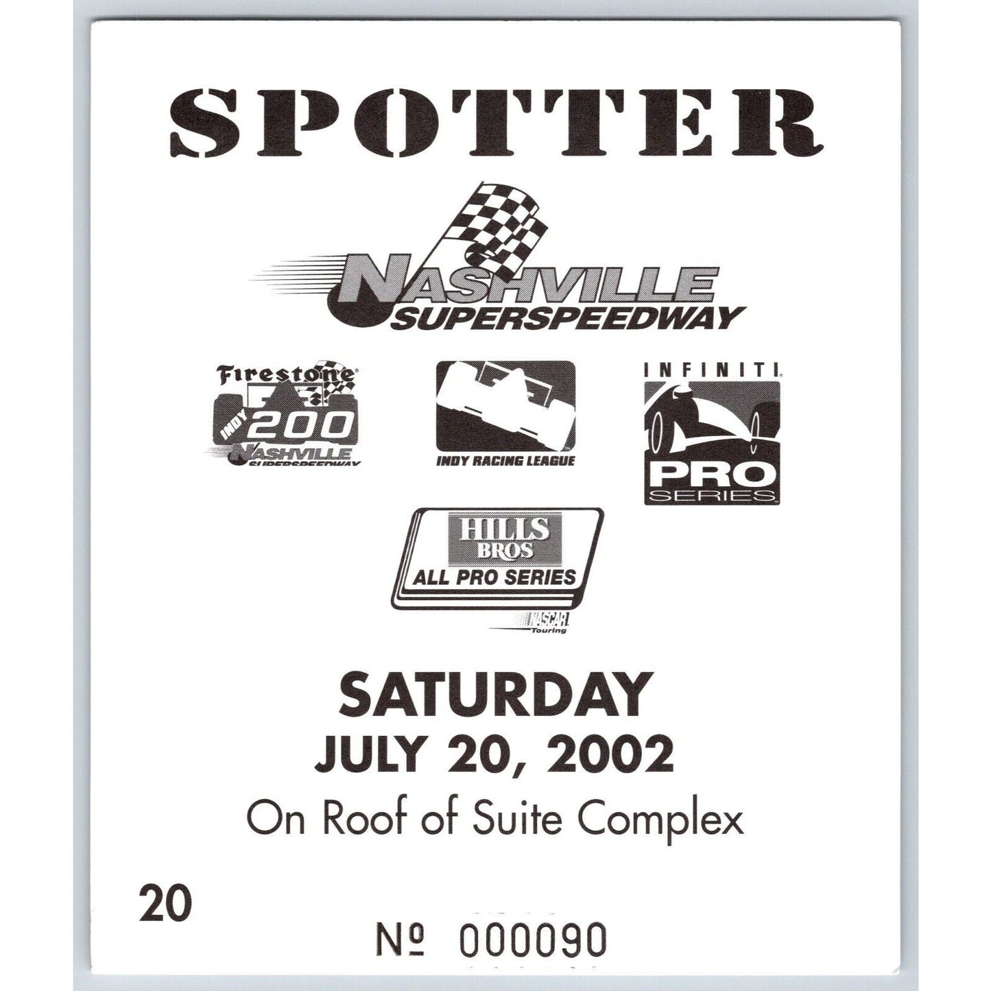 2002 Nashville Superspeedway Spotter ID Card 7/20 #90 Scarce