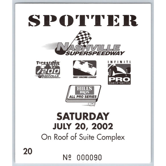 2002 Nashville Superspeedway Spotter ID Card 7/20 #90 Scarce