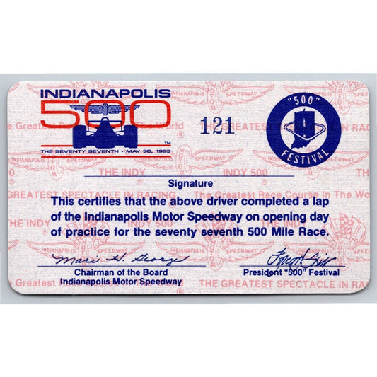 1998 Indy 500 Lap Completion Card Indianapolis IMS VGC #121
