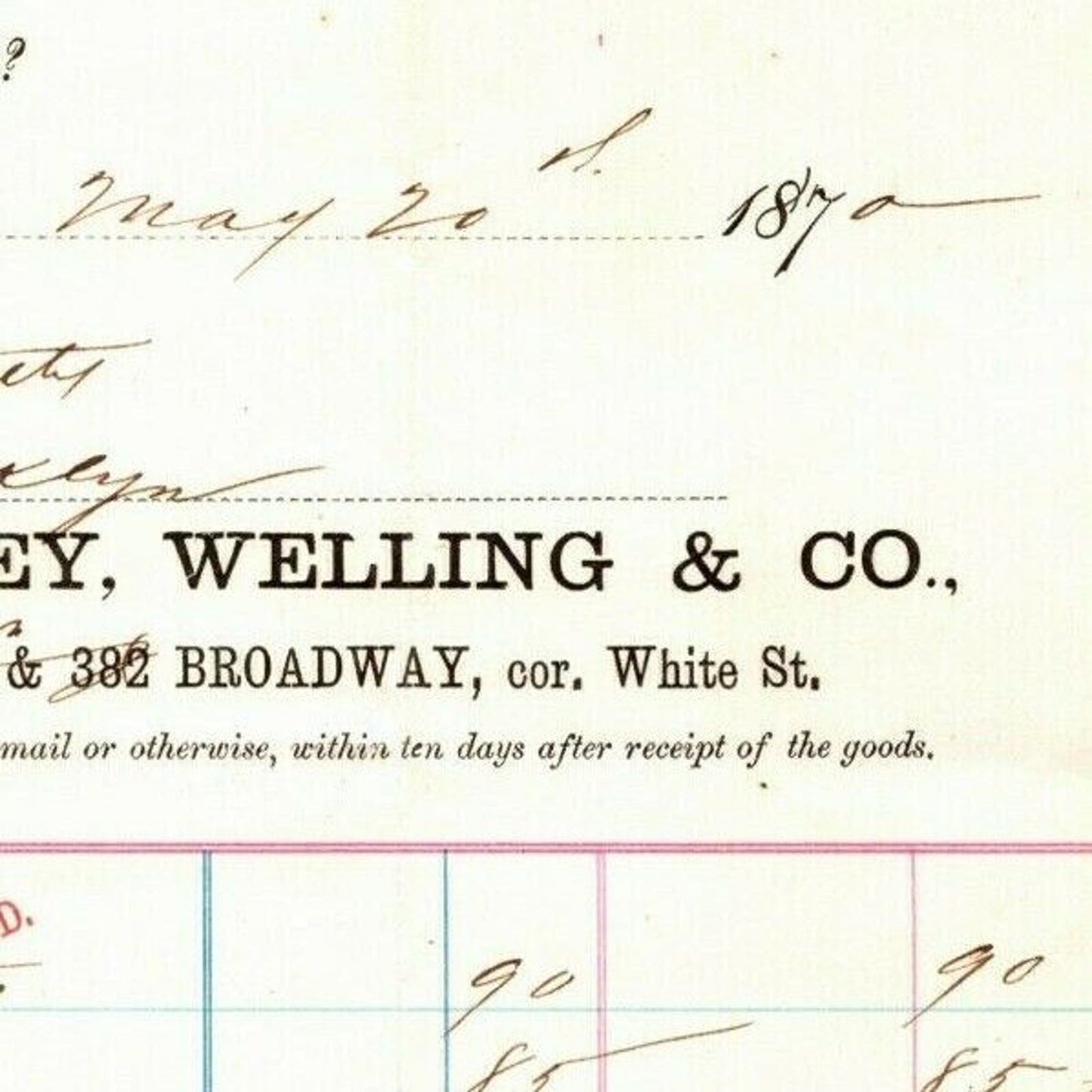1870 Buckley, Welling & Co. Billhead Letterhead White St. Broadway NYC