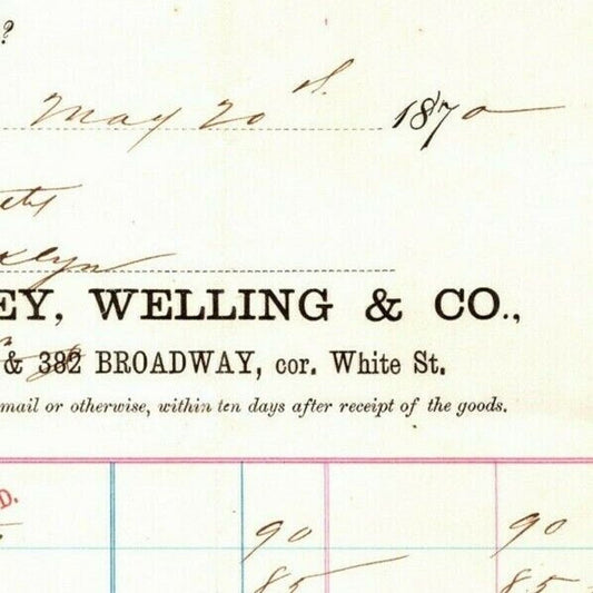 1870 Buckley, Welling & Co. Billhead Letterhead White St. Broadway NYC