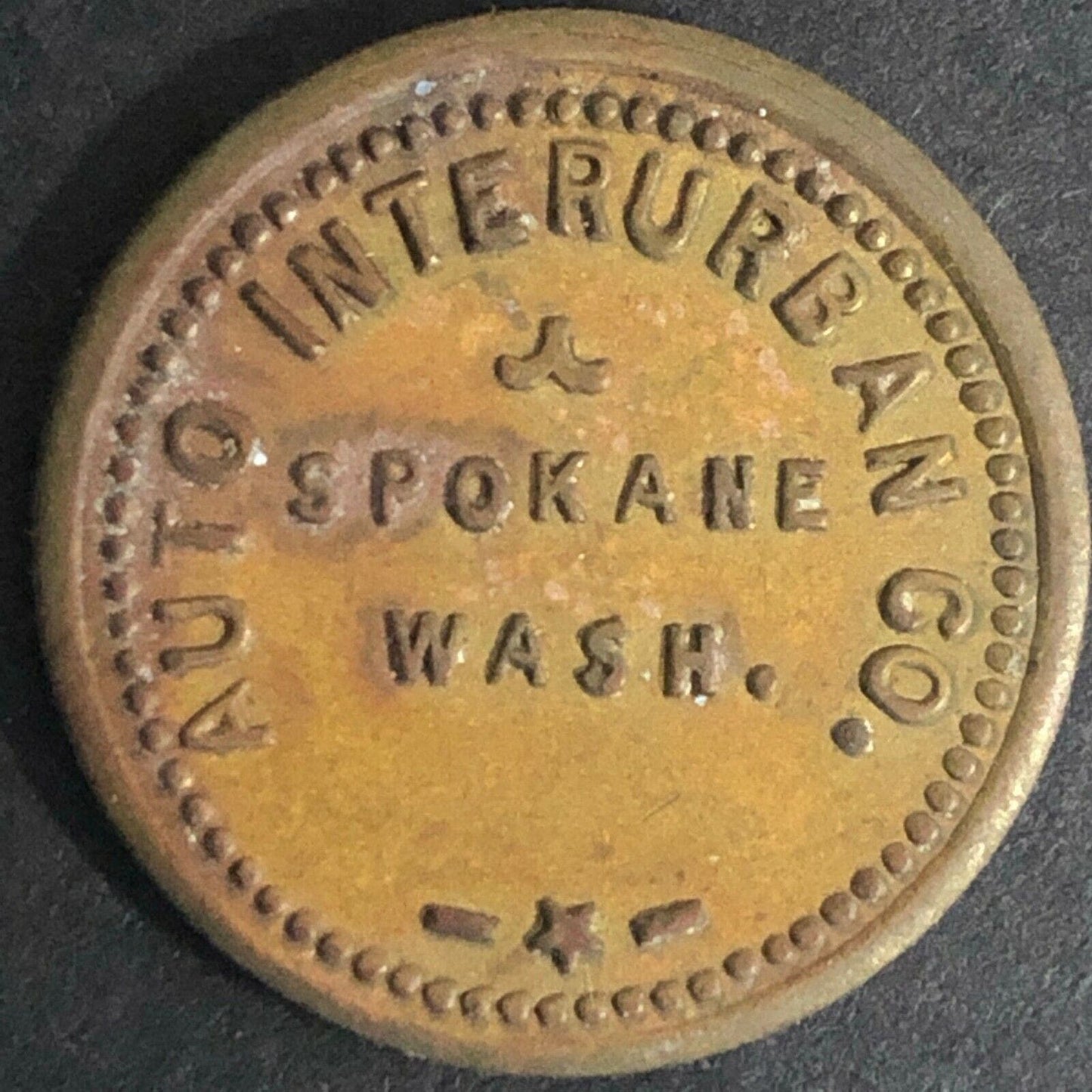 Spokane, WASH Auto Interurban Co. Brass "School Token" 18mm