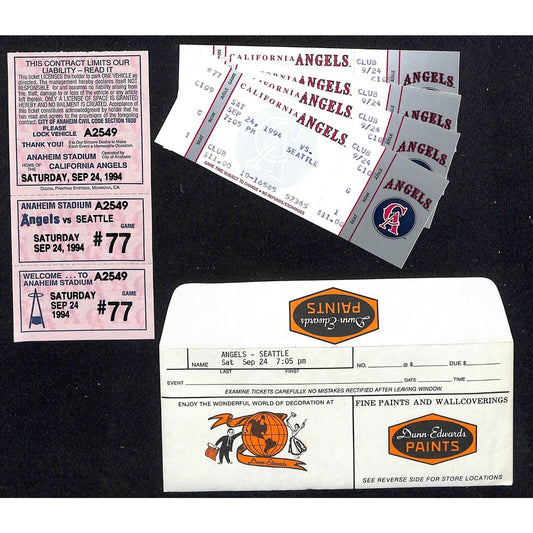 California Angels Tickets - 4 Unused 9/24/94 Strike - Game Not Played