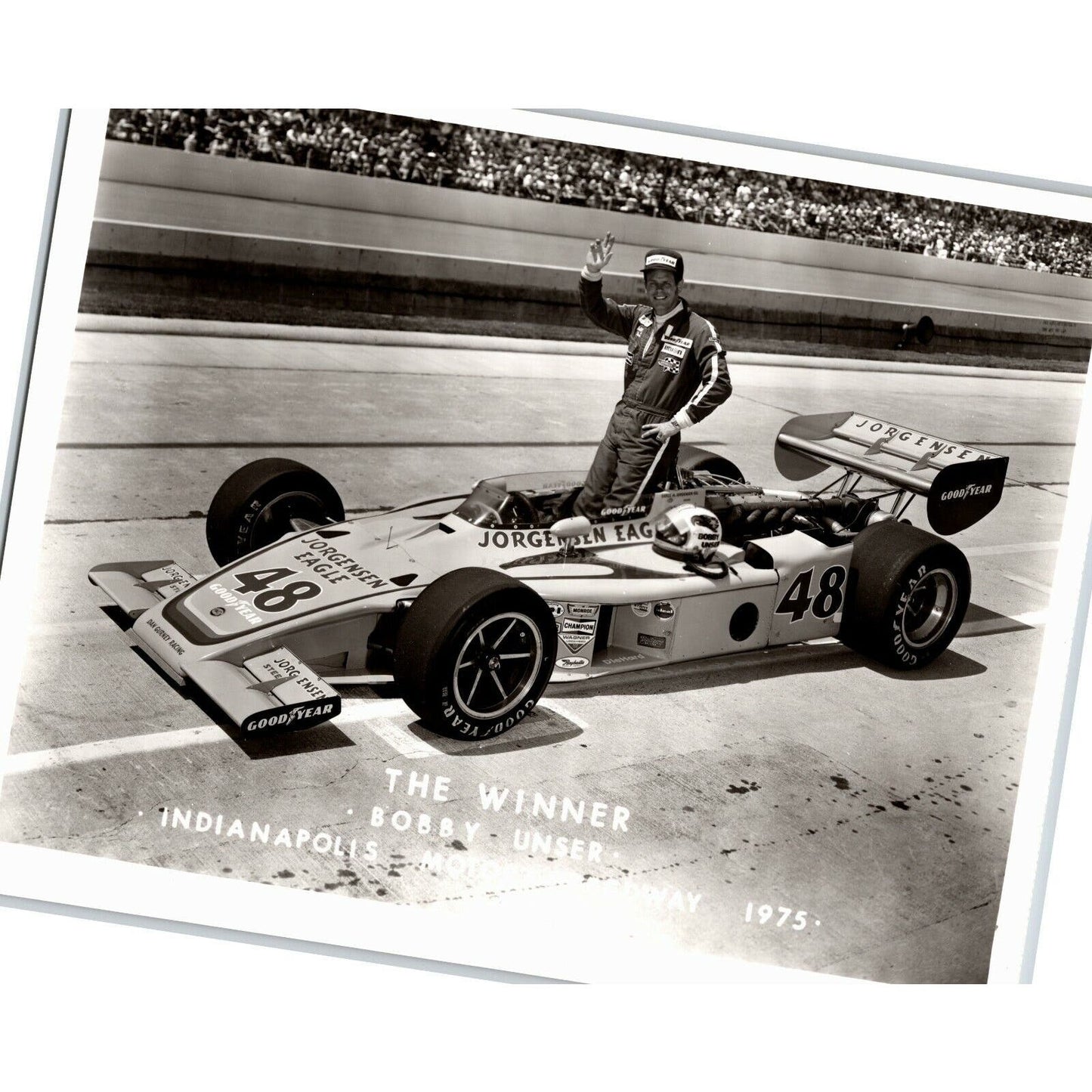 Bobby Unser Indy 500 Winner 1975 - 8 x 10 Glossy B&W Photograph VGC
