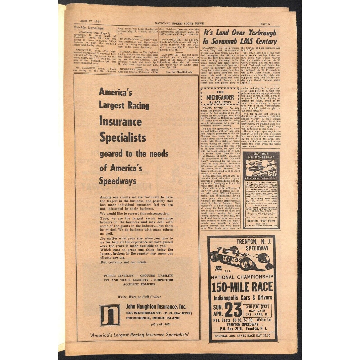 National Speed Sport News 4/12 1967 51st and 52nd Wins for Petty Racing 15pp