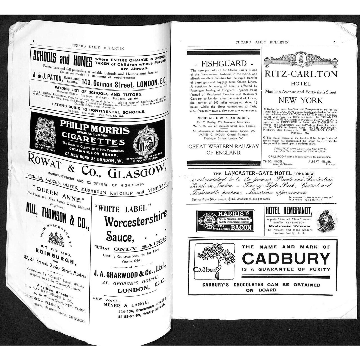 Cunard Daily Bulletin 1911 pp2-32 Present- and Missing Cover and pp15-18 Scarce