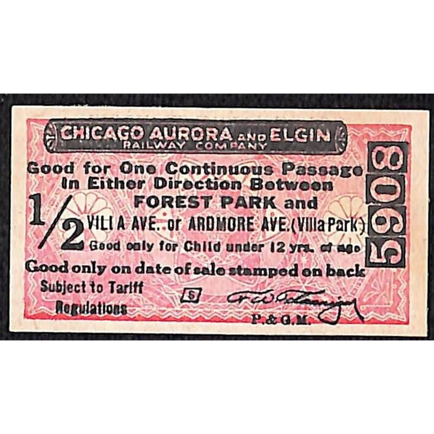 Chicago Aurora and Elgin RY (1902-57) Ticket CA&E 1/2 Fare Child #5908