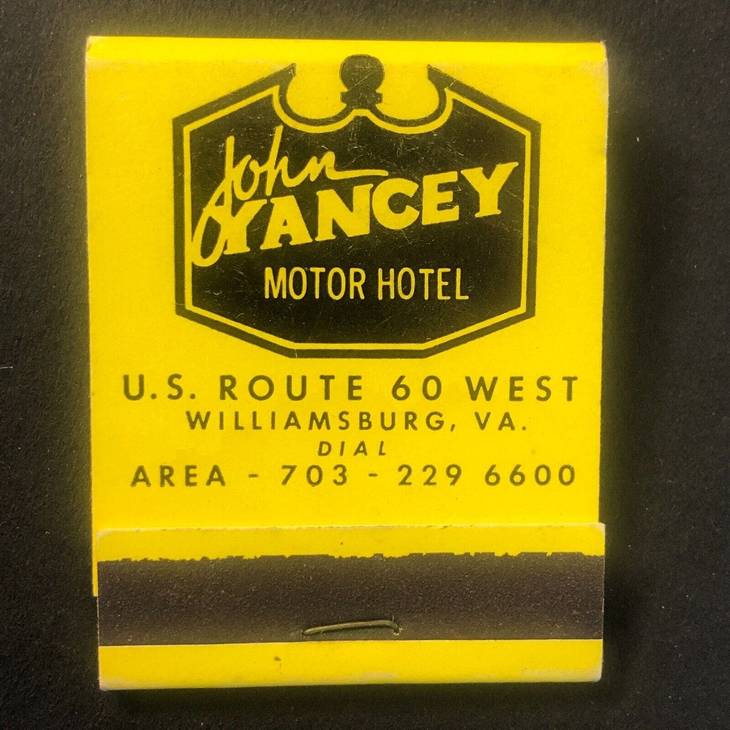 John Yancey Motor Hotel Williamsburg, VA Vintage Full Matchbook c1960's VGC