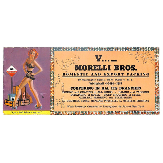 Girlie Ink Blotter "I Got a Little Behind on my Rent" Morelli Bros Packing NYC