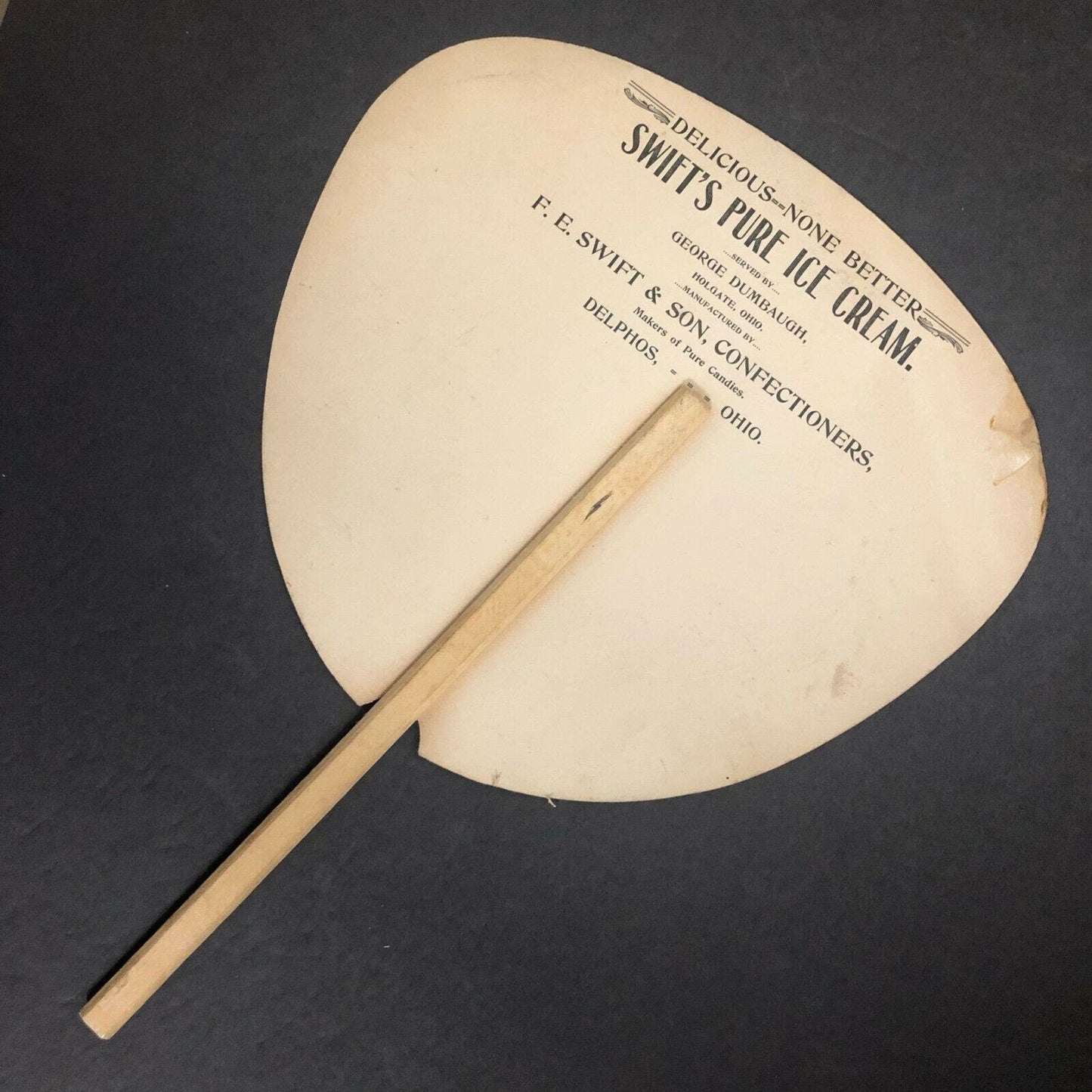 c1940's Advertising Hand Paper Fan Swift's Pure Ice Cream Delphos, OH - Hunting