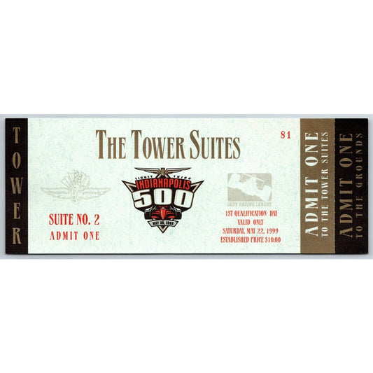 1999 Indy 500 1st Practice Day Tower Suites Unused Ticket IMS Indianapolis #81