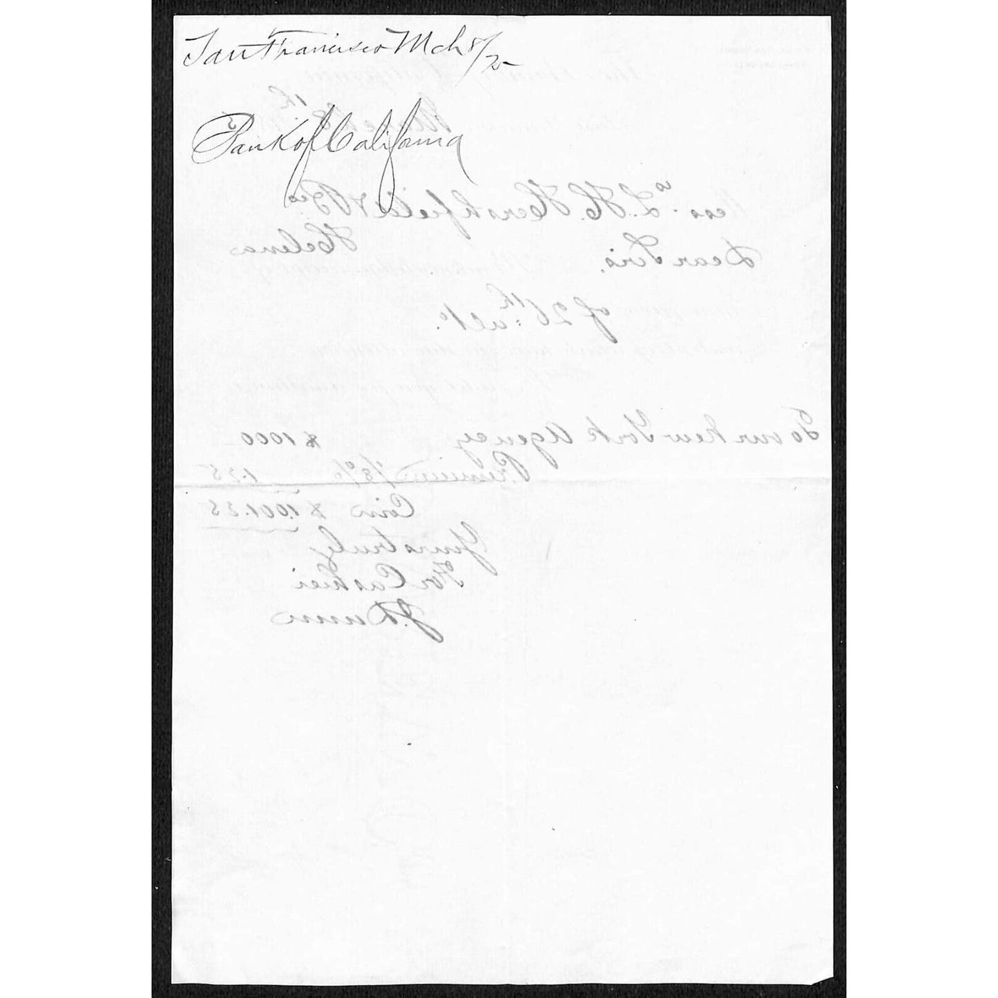 1875 "Bank of California" San Francisco Letterhead L.H. Hershfield - Helena, MT