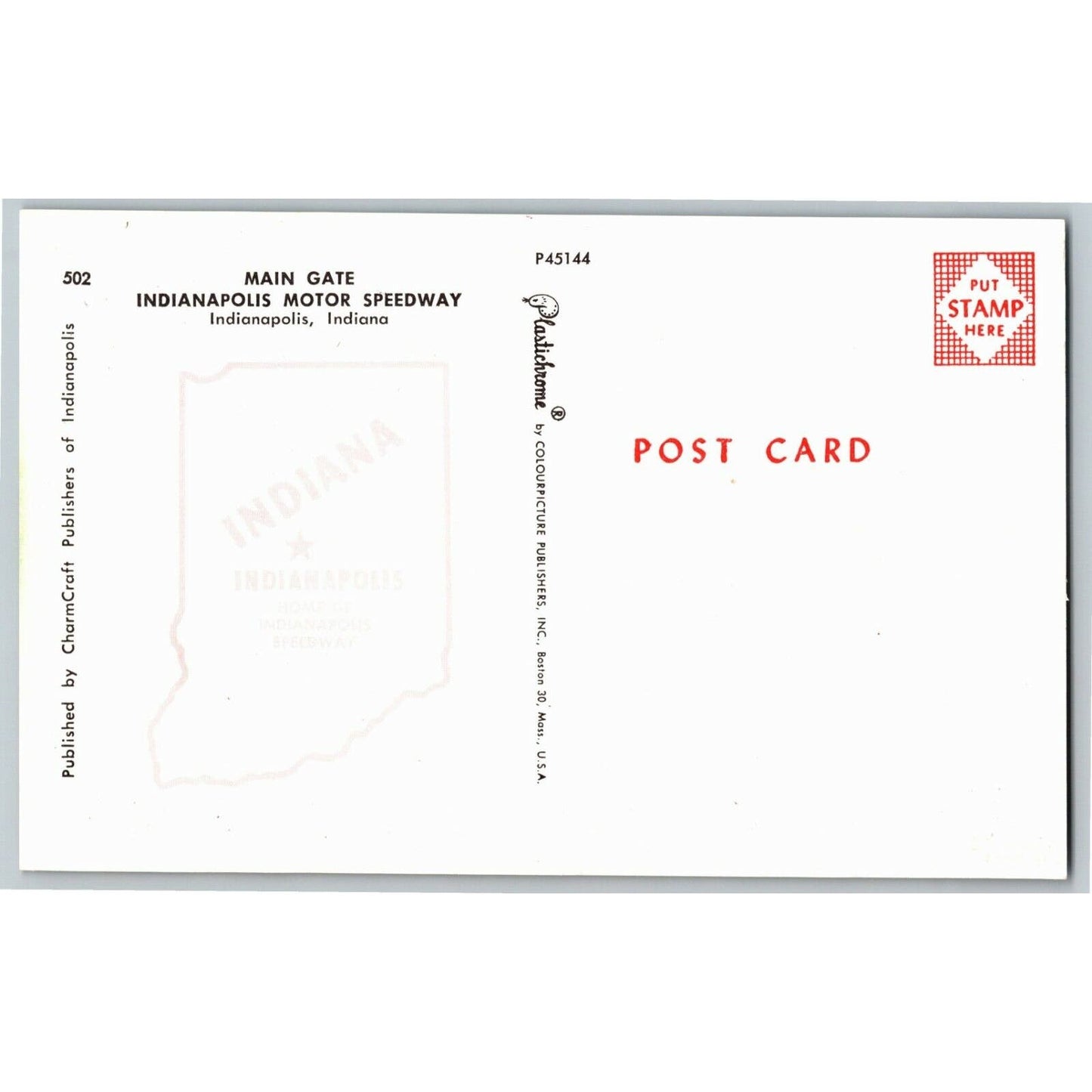 Indy 500 Postcard 1959 "Main Gate - Open" (Red Ink Back) - Unposted VGC